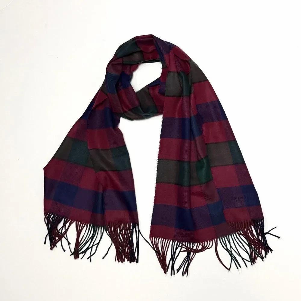 Christian Dior Cashmaire Scarf 100% Acrylic Made in Italy Plaid Fringe Vtg 80s